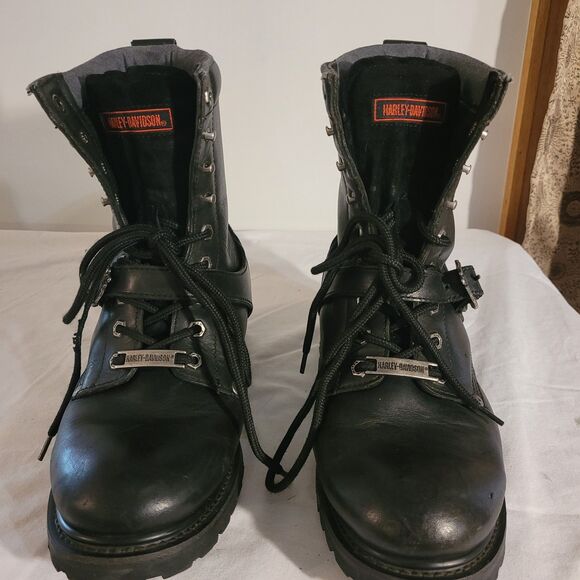 Harley-Davidson Men’s Faded Glory Boots Sz 10 US 91003 Black Biker Buckle Combat - Picture 1 of 16
